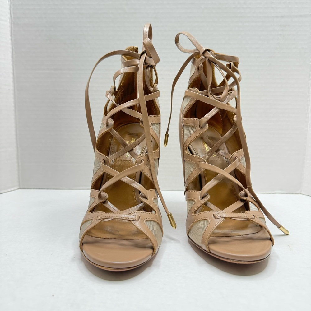 AQUAZZURA Strappy Tan Lace Up Heels Size 38 - Picture 4 of 12